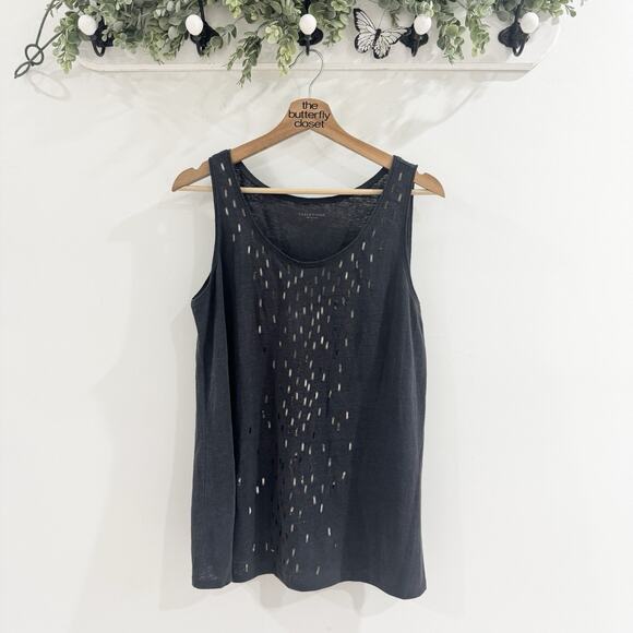 Eileen Fisher 100% Linen Sequined Tank Small Oversized Gray Scoop Neck T8010 - Picture 1 of 5